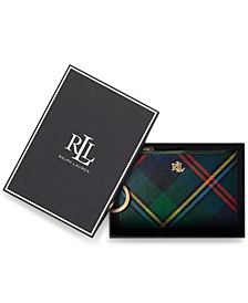 Plaid Crosshatch Leather Zip Card Case