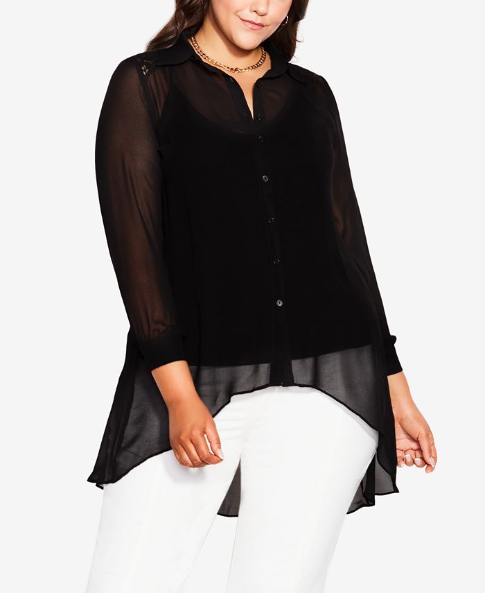 City Chic Trendy Plus Size Flutter Lace Shirt Top - Macy's