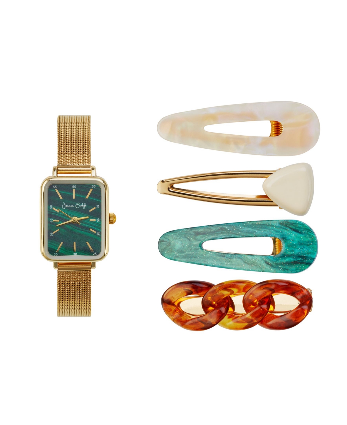 Jessica Carlyle Women's Shiny Gold-Tone Mesh Bracelet Watch 23mm Gift Set, 5 Piece