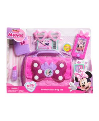 Disney Junior Minnie Mouse Bowfabulous Bag Set, 9 Piece Pretend Play Purse with Lights and Sounds Cell Phone, Sunglasses, and Accessories, by Just
