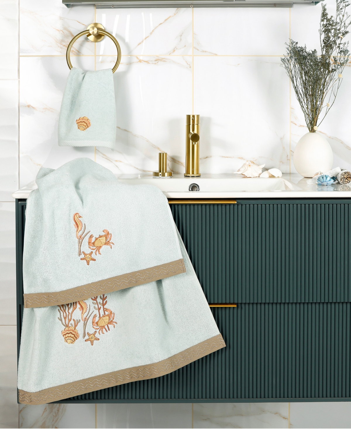 Linum Home Turkish Cotton Aaron Embellished 2-Pc. Fingertip Towel Set