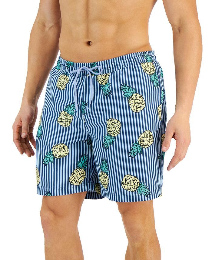Club Room Men's Pineapple Stripes Swim Trunks, Created for Macy's - Macy's