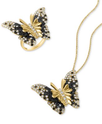Effy Collection Effy Black Diamond White Diamond Butterfly Necklace Ring Collection In 14k Gold In Yellow Gold