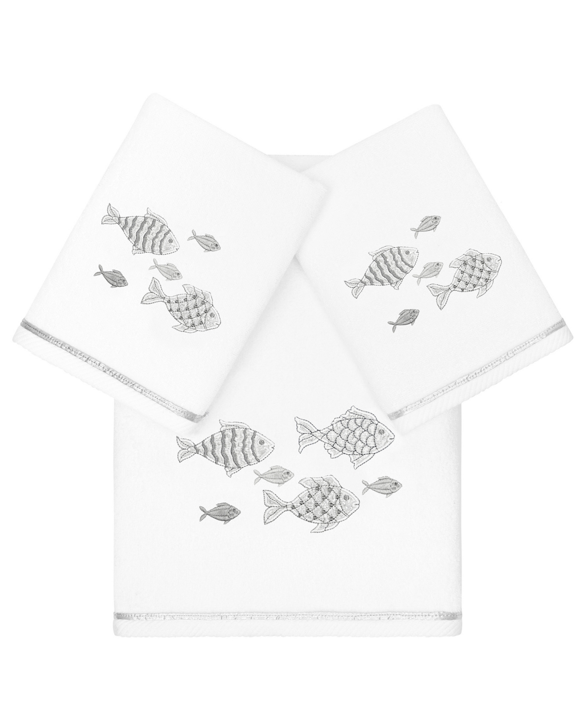 Linum Home Textiles Turkish Cotton Figi Embellished Towel Set, 3 Piece In White