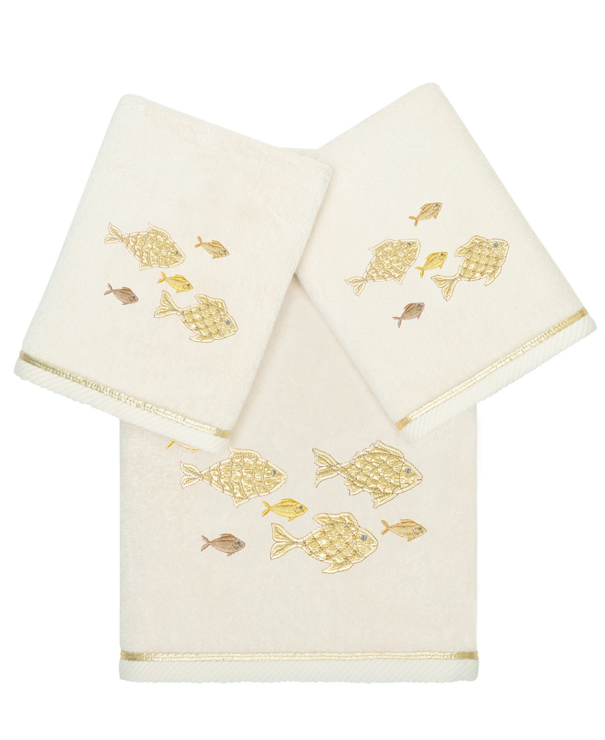 Linum Home Textiles Turkish Cotton Figi Embellished Towel Set, 3 Piece In Beige