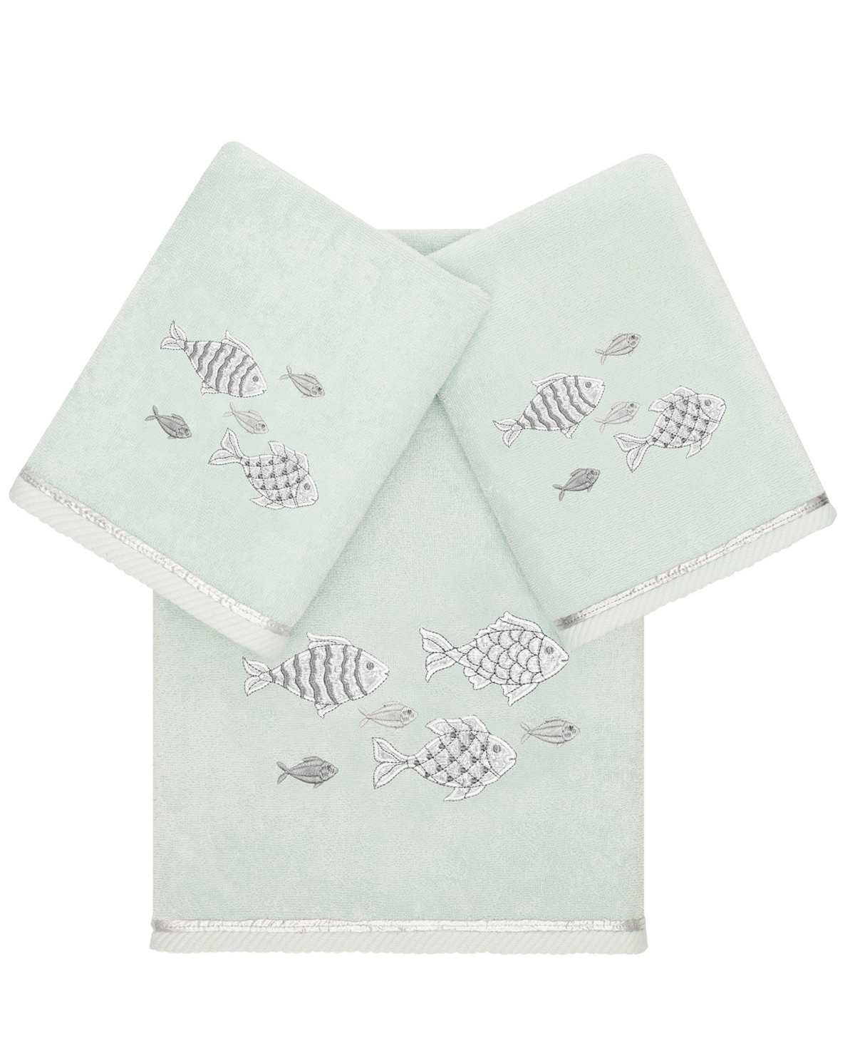 Linum Home Textiles Turkish Cotton Figi Embellished Towel Set, 3 Piece Bedding In Aqua
