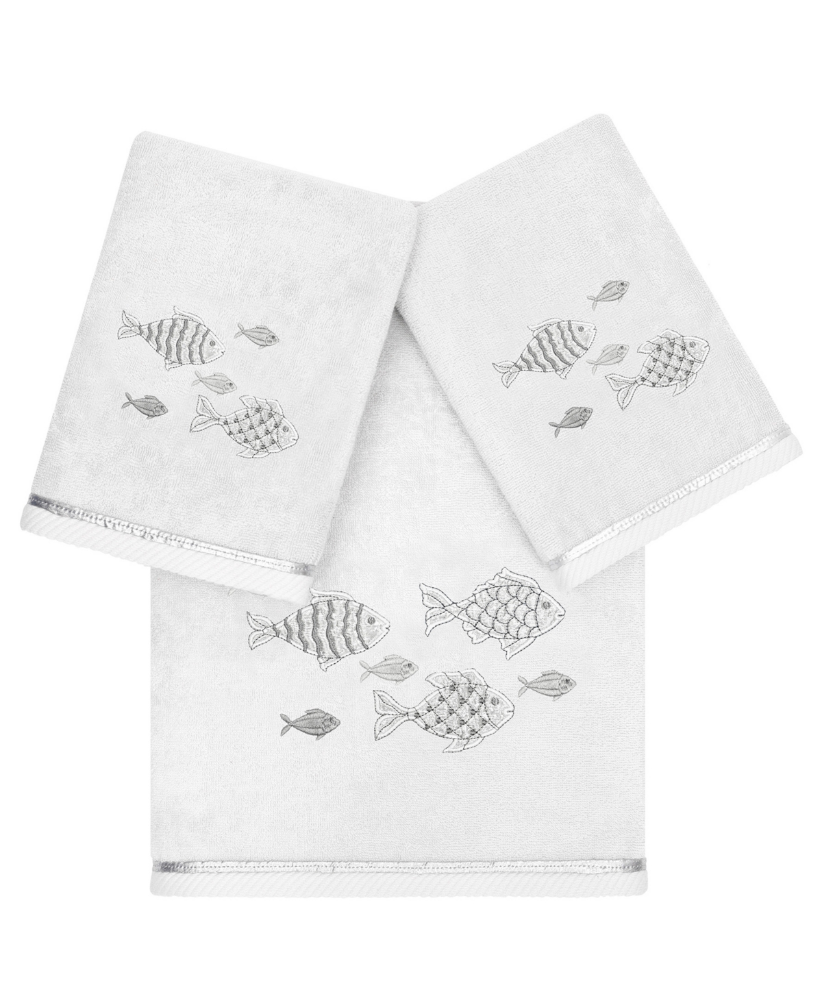 Linum Home Textiles Turkish Cotton Figi Embellished Towel Set, 3 Piece In Silver