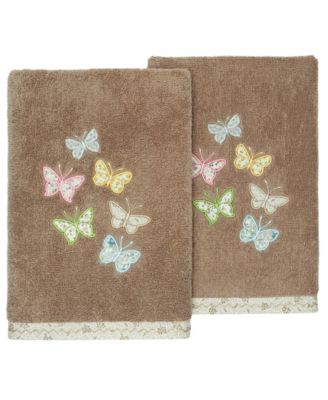 Turkish Cotton Mariposa Embellished 2-Pc. Hand Towel Set