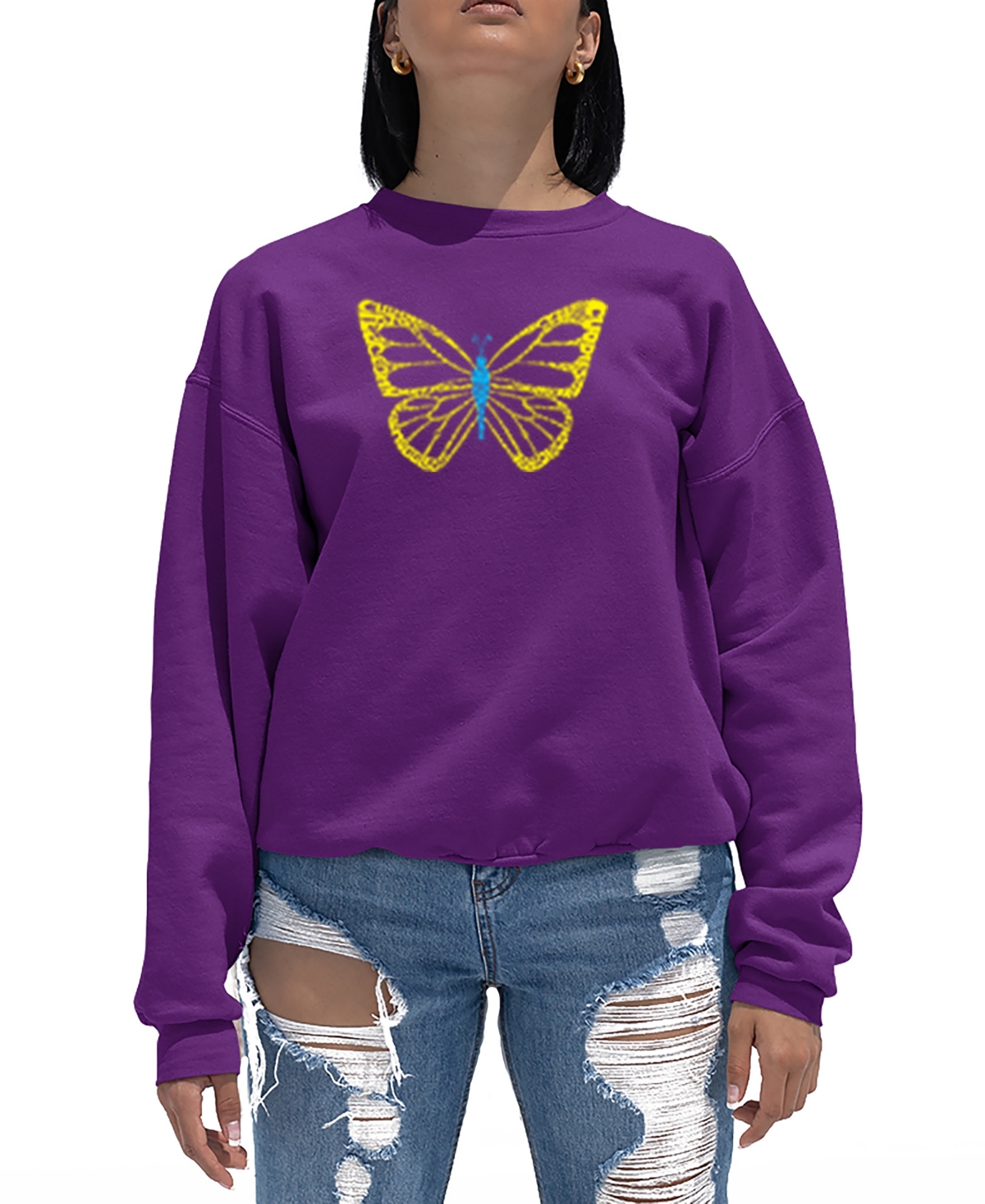 La Pop Art Women's Butterfly Word Art Crewneck Sweatshirt