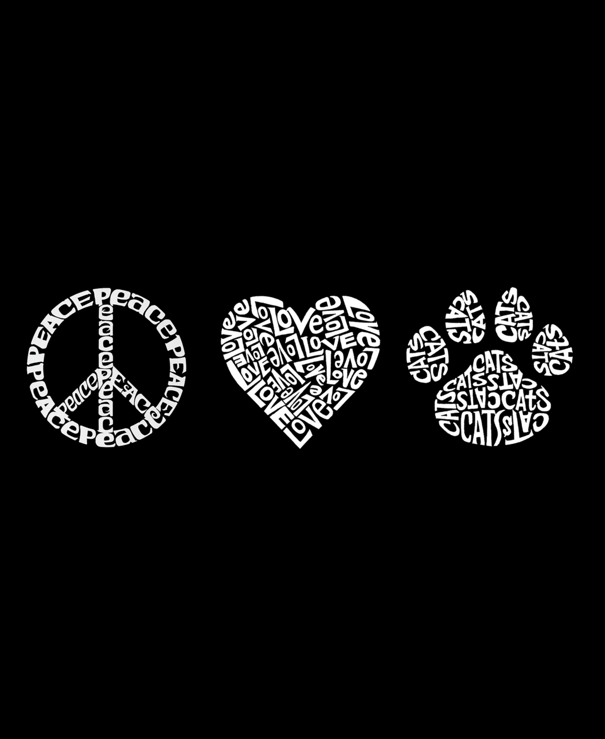 La Pop Art Women's Peace Love Cats Word Art T-shirt