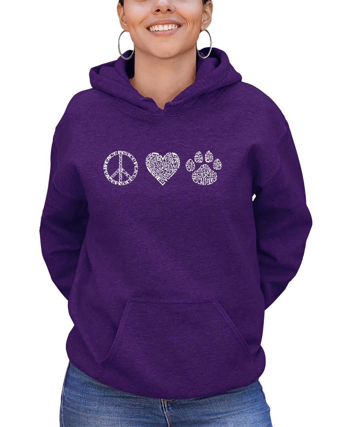La Pop Art Women's Peace Love Cats Word Art Hooded Sweatshirt