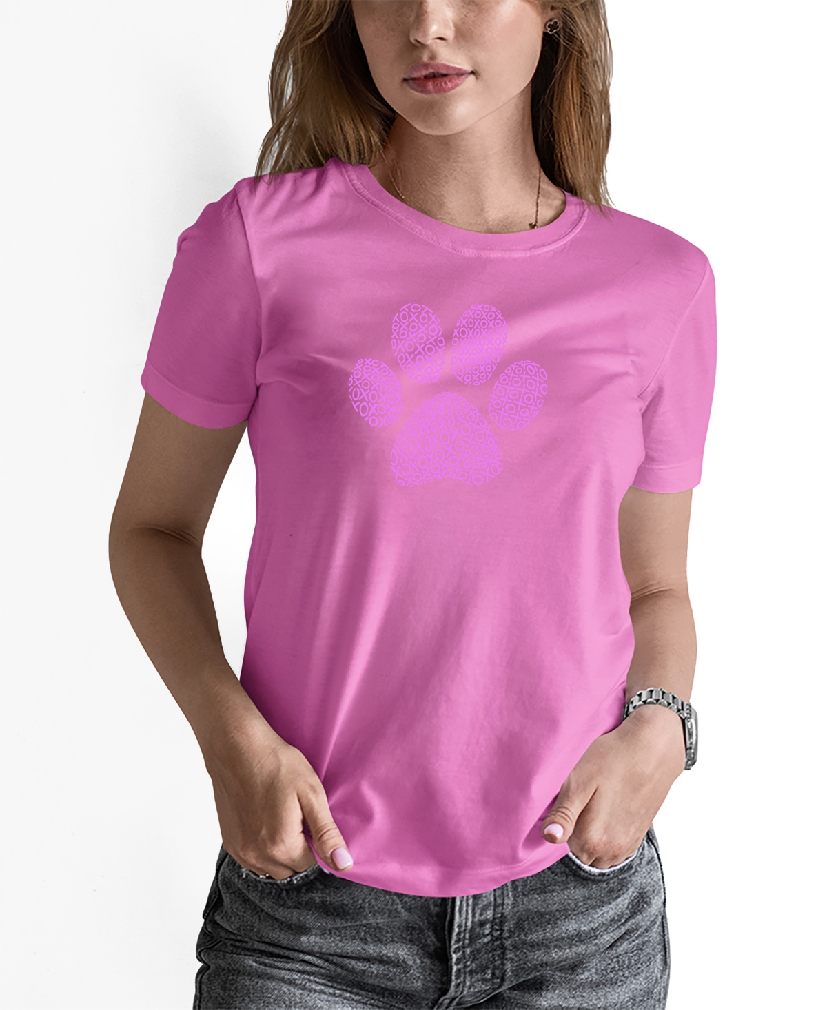 La Pop Art Women's Xoxo Dog Paw Word Art T-shirt