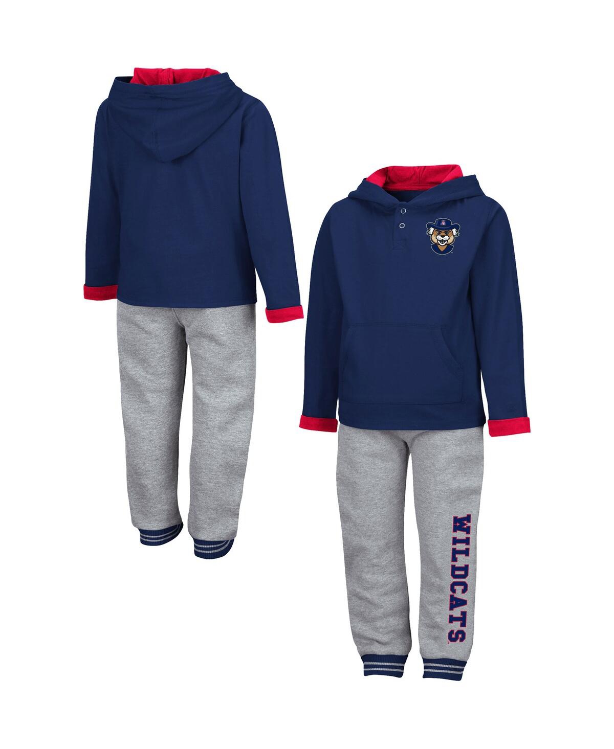 Colosseum Babies' Toddler Boys  Navy And Heathered Gray Arizona Wildcats Poppies Pullover Hoodie And Sweatpan In Navy,heathered Gray