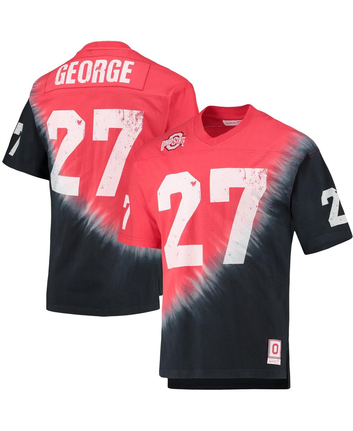 Mitchell & Ness Men's  Eddie George Black, Scarlet Ohio State Buckeyes Name And Number Tie-dye V-neck In Black,scarlet