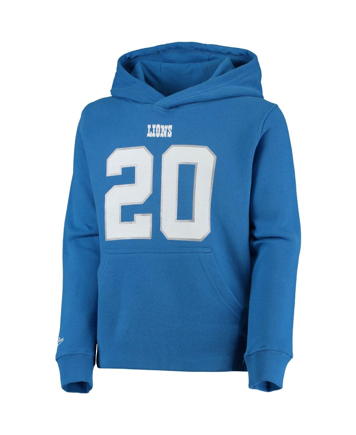 Big Boys Mitchell & Ness Barry SandersDetroit Lions Retired Player Name and Number Pullover Hoodie - Blue