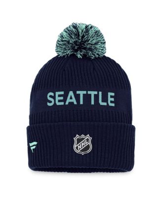Men's Deep Sea Blue, Light Blue Seattle Kraken 2022 NHL Draft Authentic Pro Cuffed Knit Hat with Pom