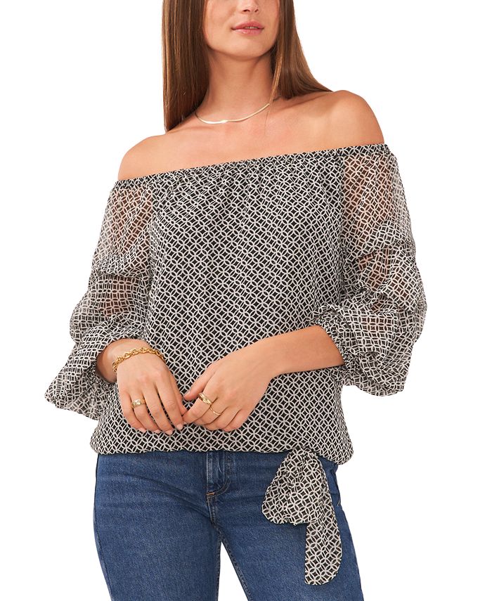 Vince Camuto Women's Printed Off-the-Shoulder Bubble-Sleeve Blouse ...