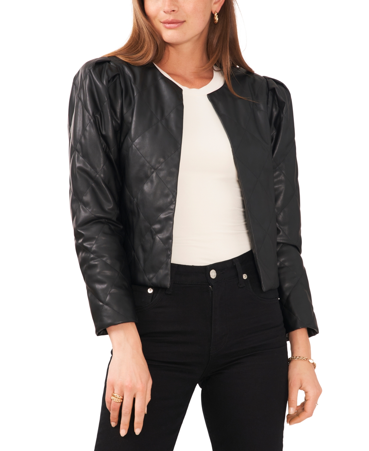 Vince Camuto Women's Quilted Puff-Sleeve Open Jacket