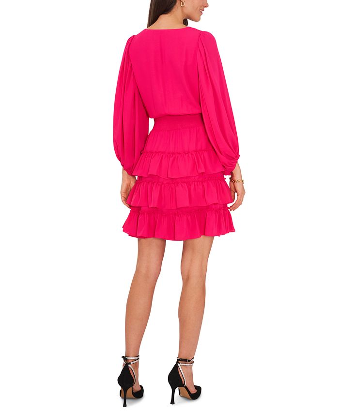 Vince Camuto Women's V-Neck Balloon-Sleeve Tiered Dress & Reviews ...