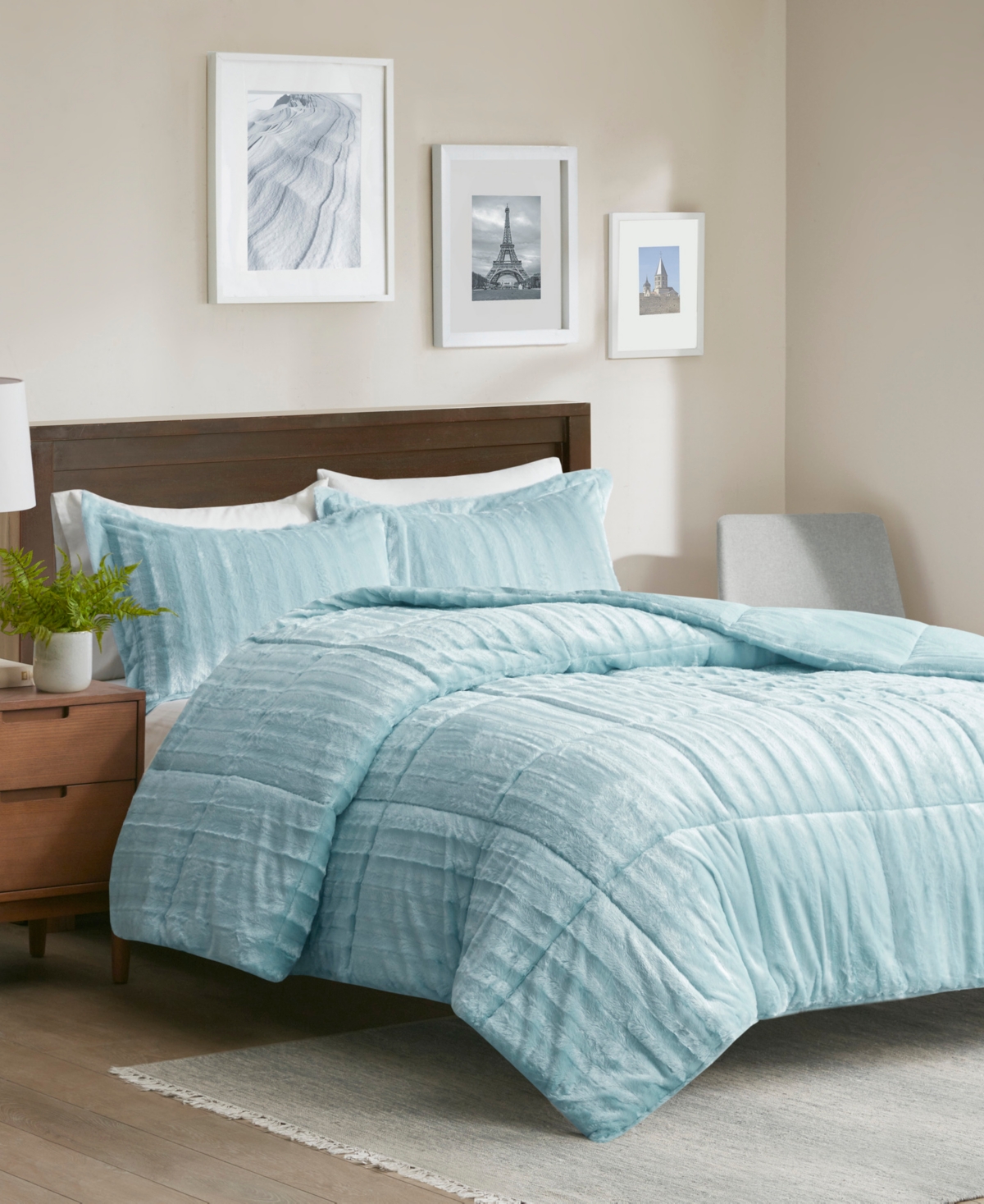 Madison Park Duke Reversible Faux Fur 3-pc. Comforter Set, King/california King In Aqua