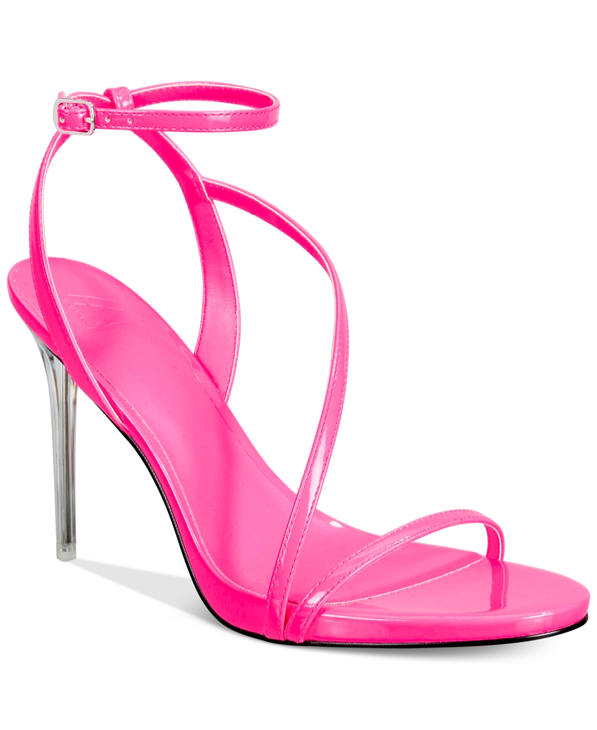 Shop Aaj By Aminah Women's Zayn Lucite Heel Asymmetrical Strap Dress Sandals In Neon Pink