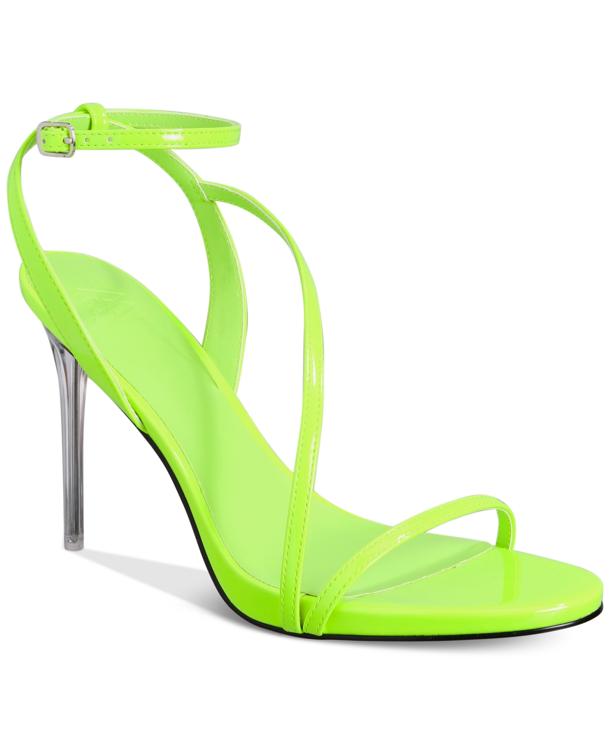Shop Aaj By Aminah Women's Zayn Lucite Heel Asymmetrical Strap Dress Sandals In Neon Green