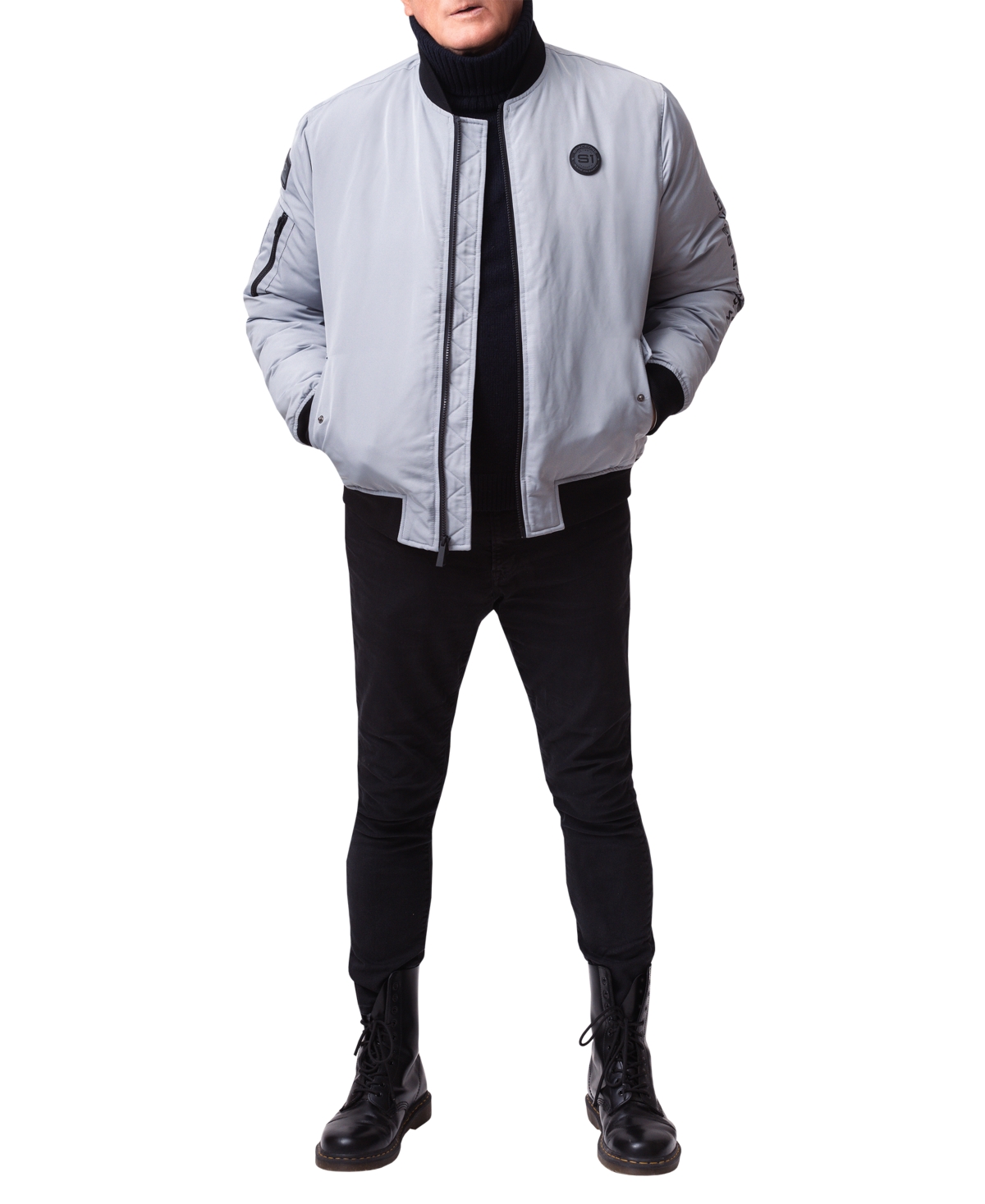 Space One Men's Nasa Inspired Hooded Bomber Jacket with Printed Astronaut Interior