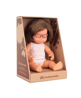 Doll 15'' Caucasian Girl with Down Syndrome with Glasses (Box) - Made in Spain, Anatomically Correct, Quality, TOTY