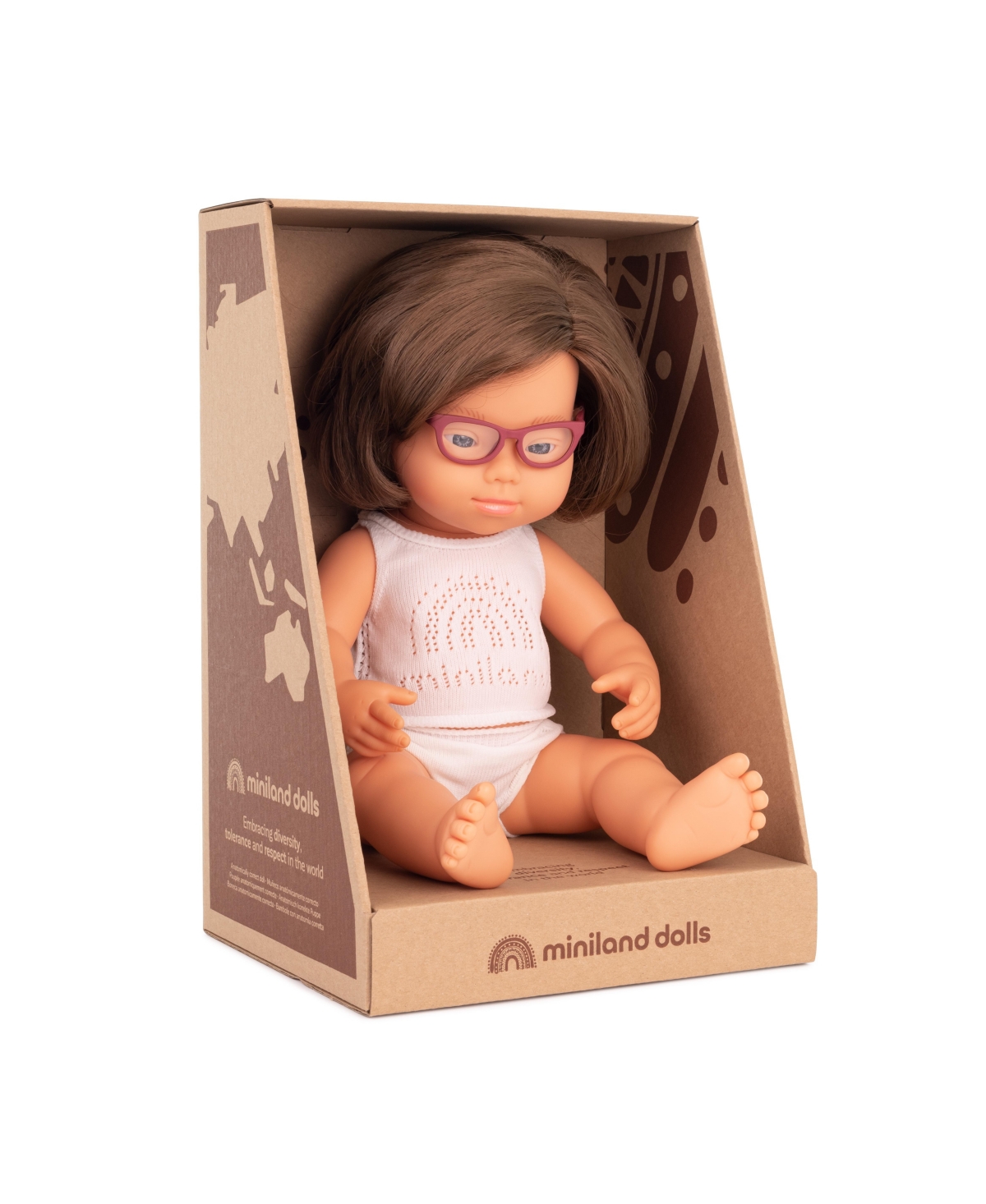 Shop Miniland Baby Girl 15" Caucasian With Down Syndrome With Glasses In Multicolor