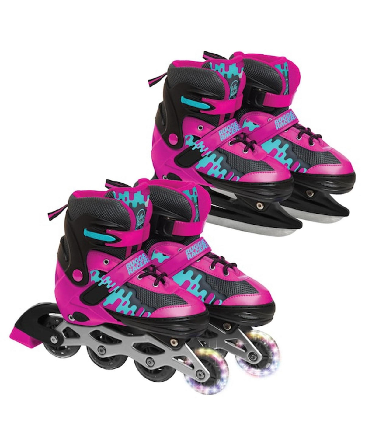 Shop Rugged Racers Kids Adjustable And Convertible Rollerblade And Ice Skate, Medium In Pink