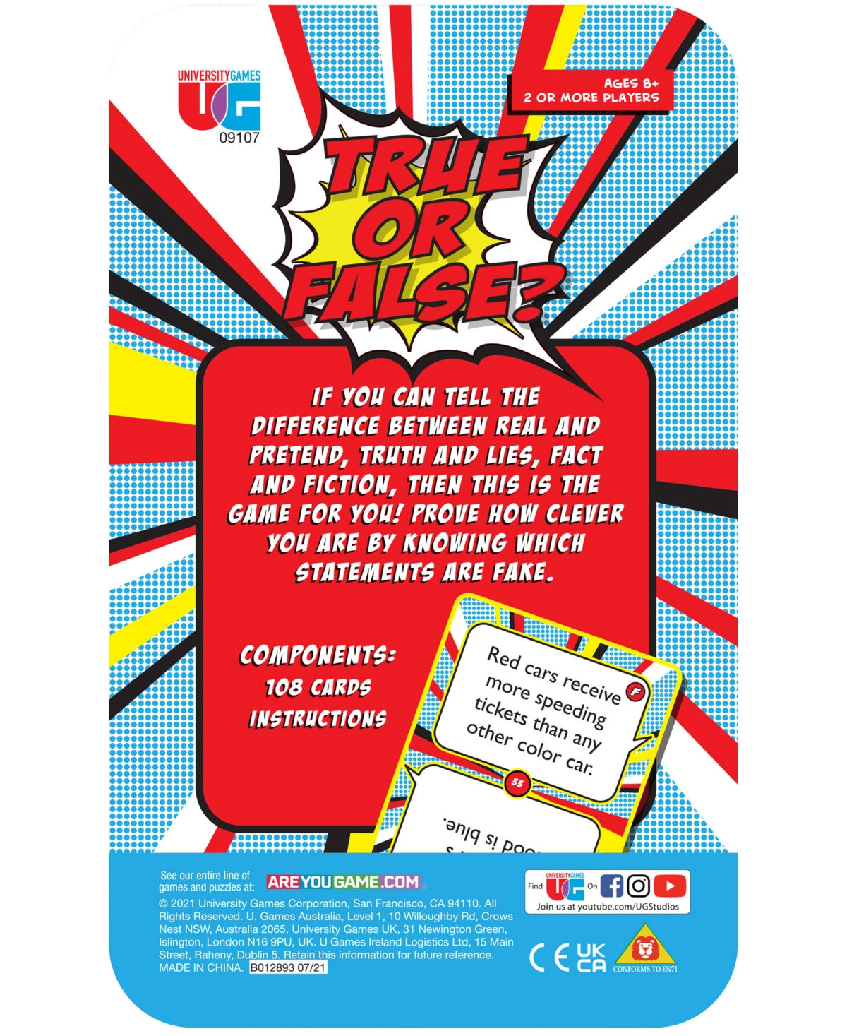 University Games True Or False Tin Set, 109 Piece In Multi Color