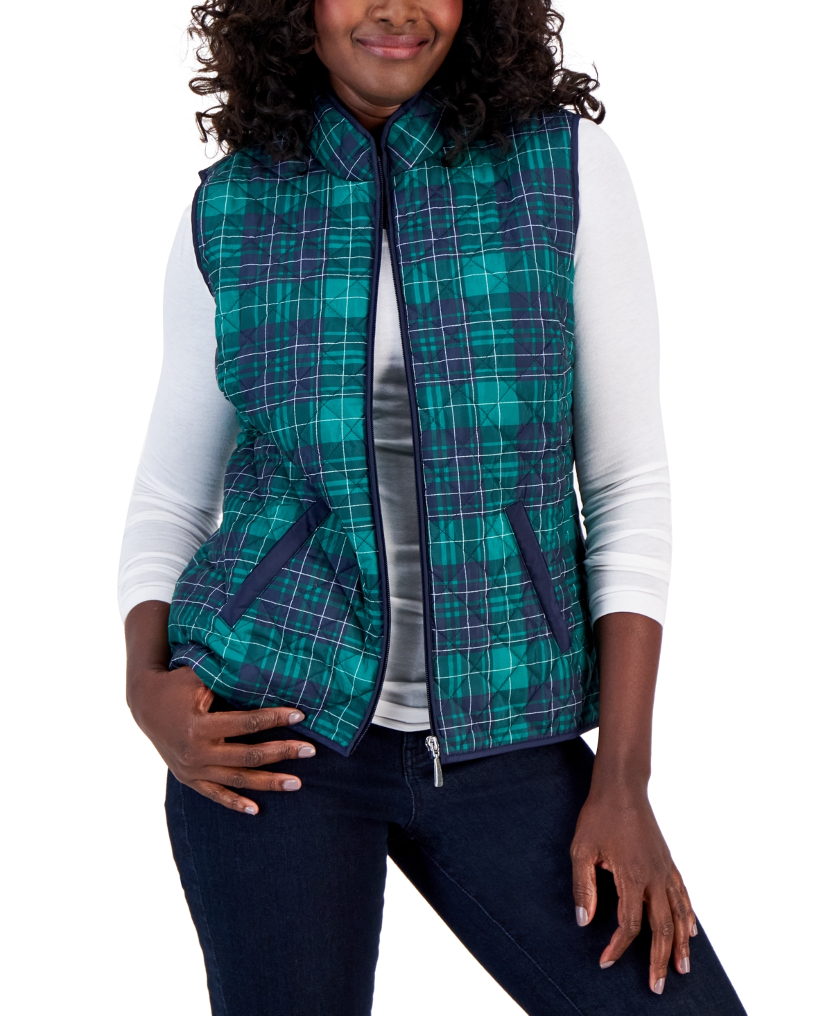 Karen Scott Women s Good Morning Sleeveless Puffer Vest Created For Macy s In Marine Green ModeSens