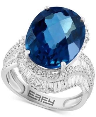 EFFY Collection - Limited Edition London Blue Topaz (12-1/5 ct. t.w.) & Diamond (1 ct. t.w.) Ring in 14k White Gold