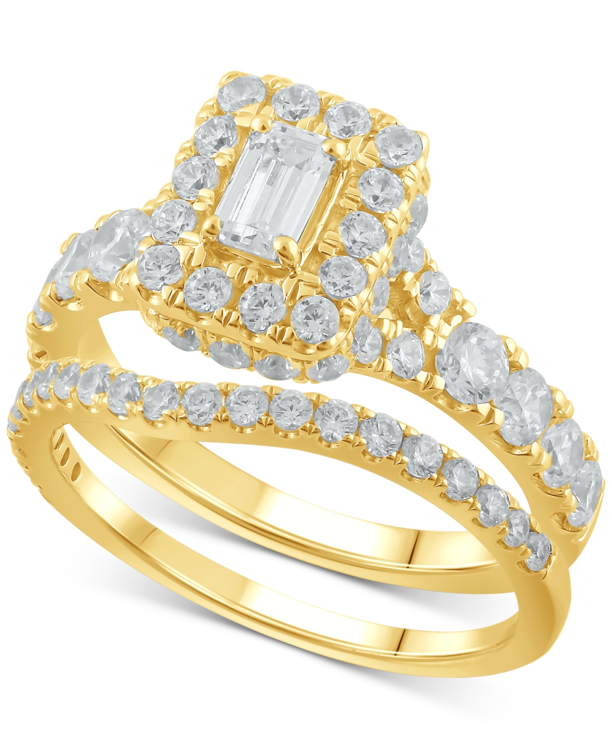 Diamond Halo Emerald Bridal Set (2. ct. t.w.) in 14k White, Yellow or Rose Gold
