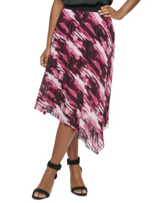 Calvin Klein Women's Printed Asymmetrical Hem Pleated Midi Skirt