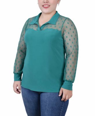 NY Collection Plus Size Mesh Long Sleeve Top Macy s