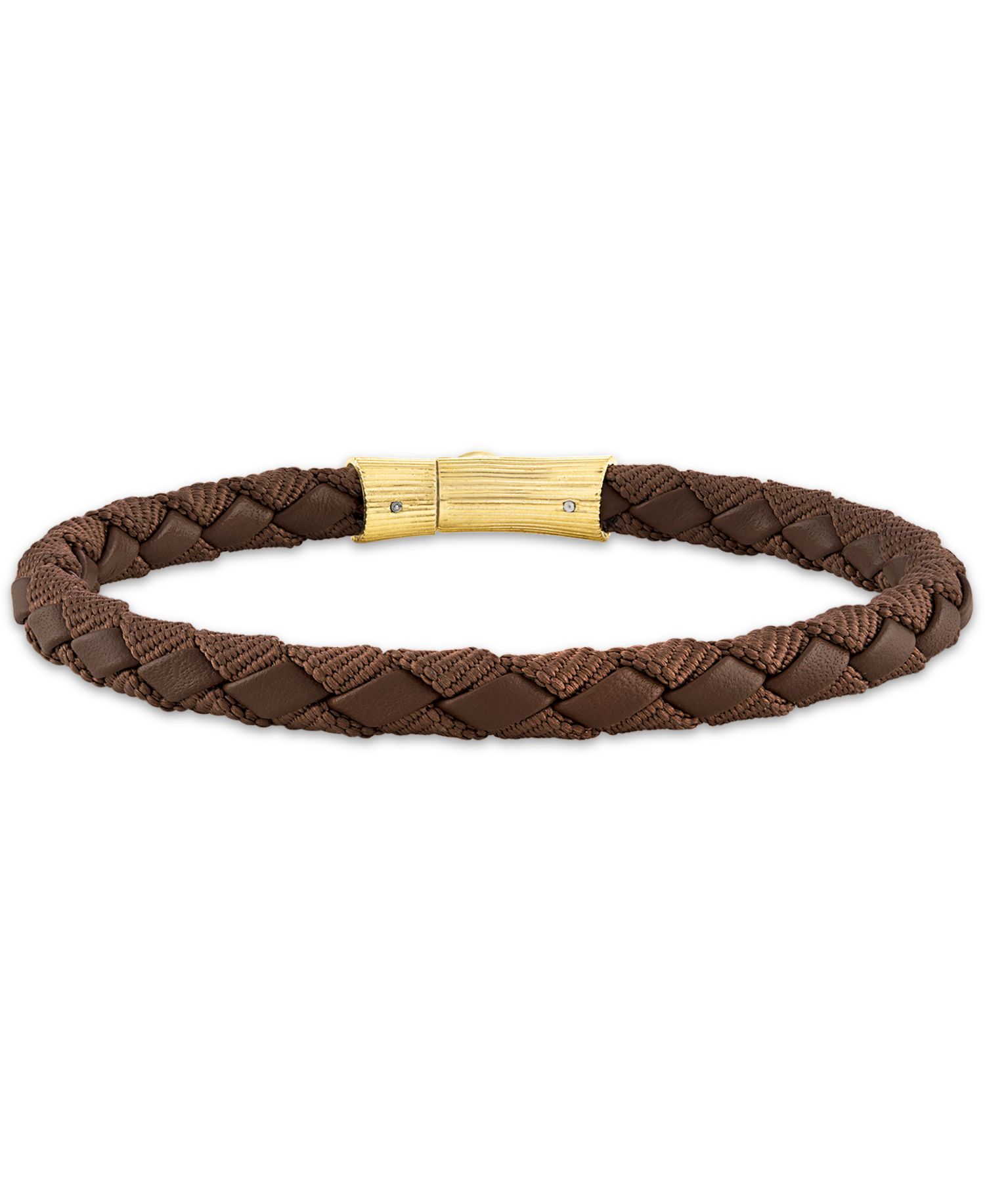 Black Leather Woven Bracelet in Sterling Silver (Also in Brown Leather & Blue Leather)