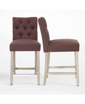 Linen Fabric Tufted Counter Stool (Set of 2)