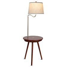 Owen Table & LED Lamp Combo with USB Port, Outlet, and Wireless Charging Pad - Brown