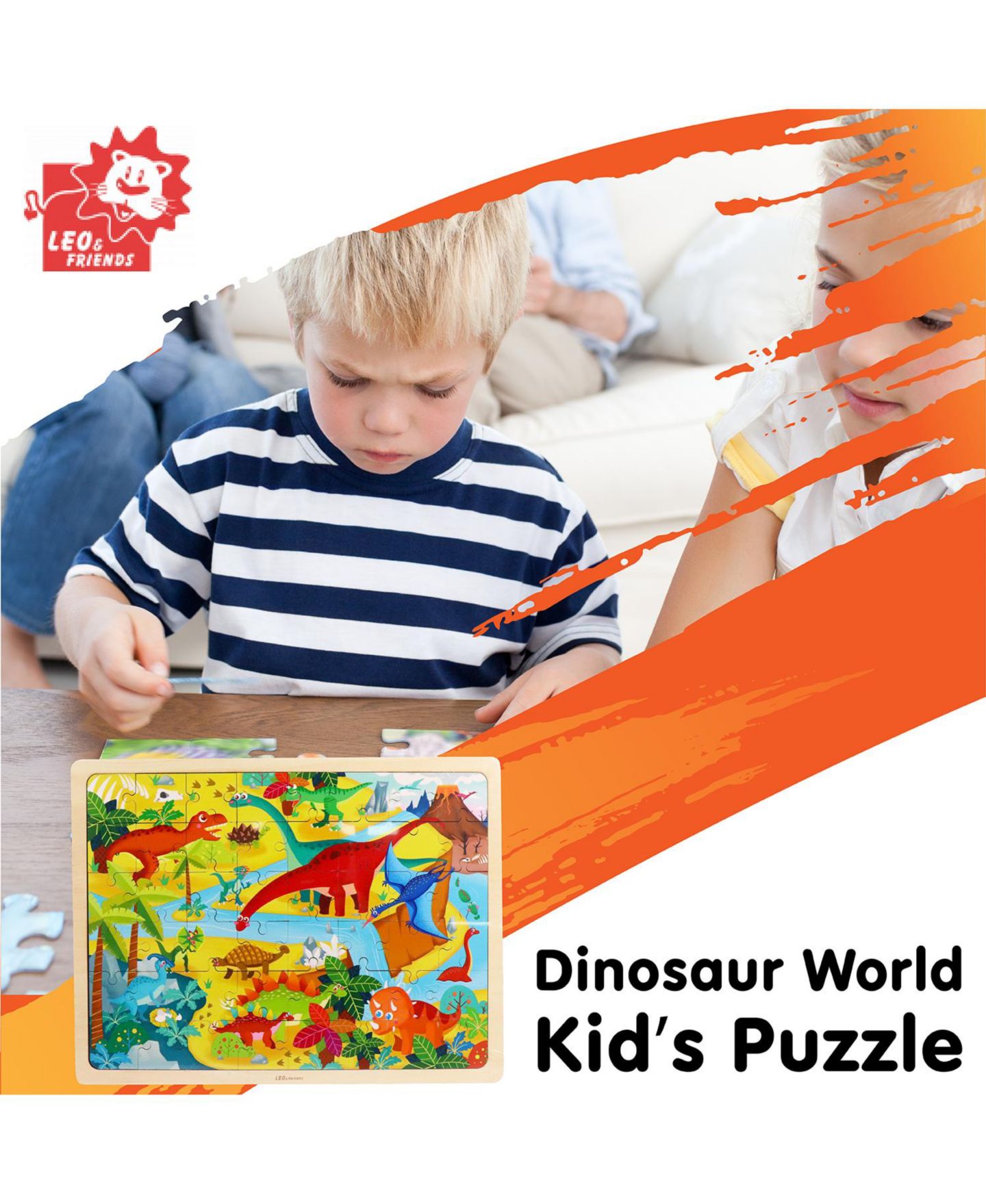 Детский пазл Leo & Friends Dinosaur World 48-Piece Wooden Puzzle, Ages 3+, цвет: Разноцветный — фото 2