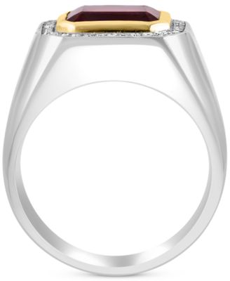 EFFY&reg; Men's Garnet (4-1/10 ct. t.w.) & Diamond (1/6 ct. t.w.) Ring in Sterling Silver & 14k Gold-Plate
