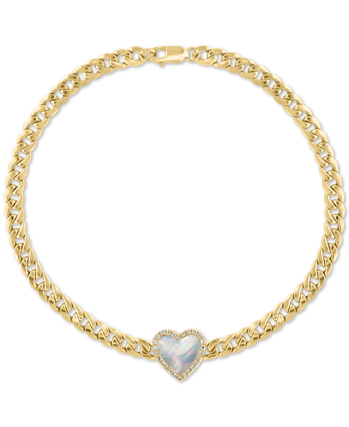 Effy Collection Effy Mother Of Pearl & Diamond (1/10 Ct. T.w.) Heart Bracelet In 14k Gold-plated Sterling Silver In Gold Over Silver