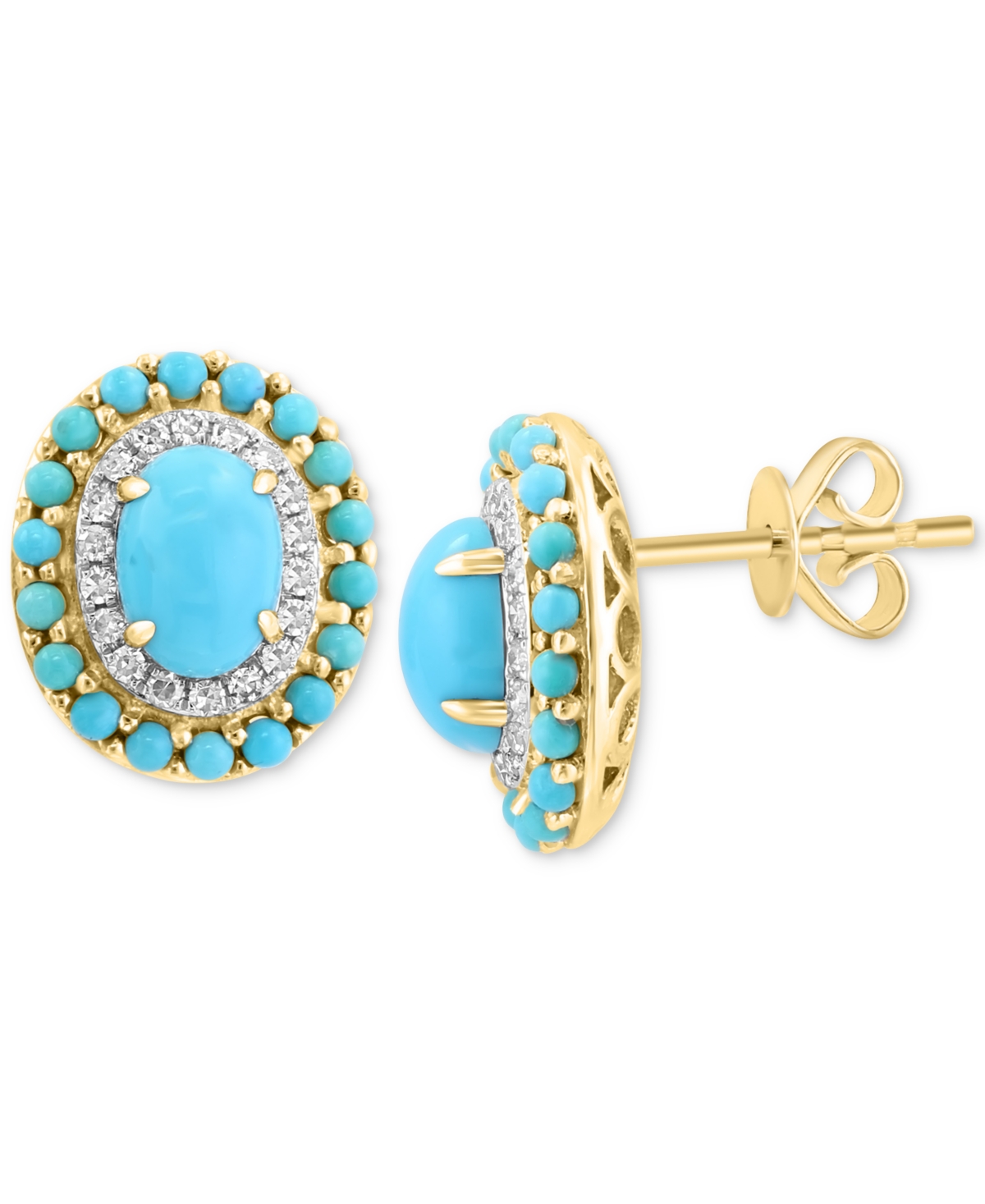 Effy Collection Effy Turquoise & Diamond (1/6 Ct. T.w.) Halo Stud Earrings In 14k Gold