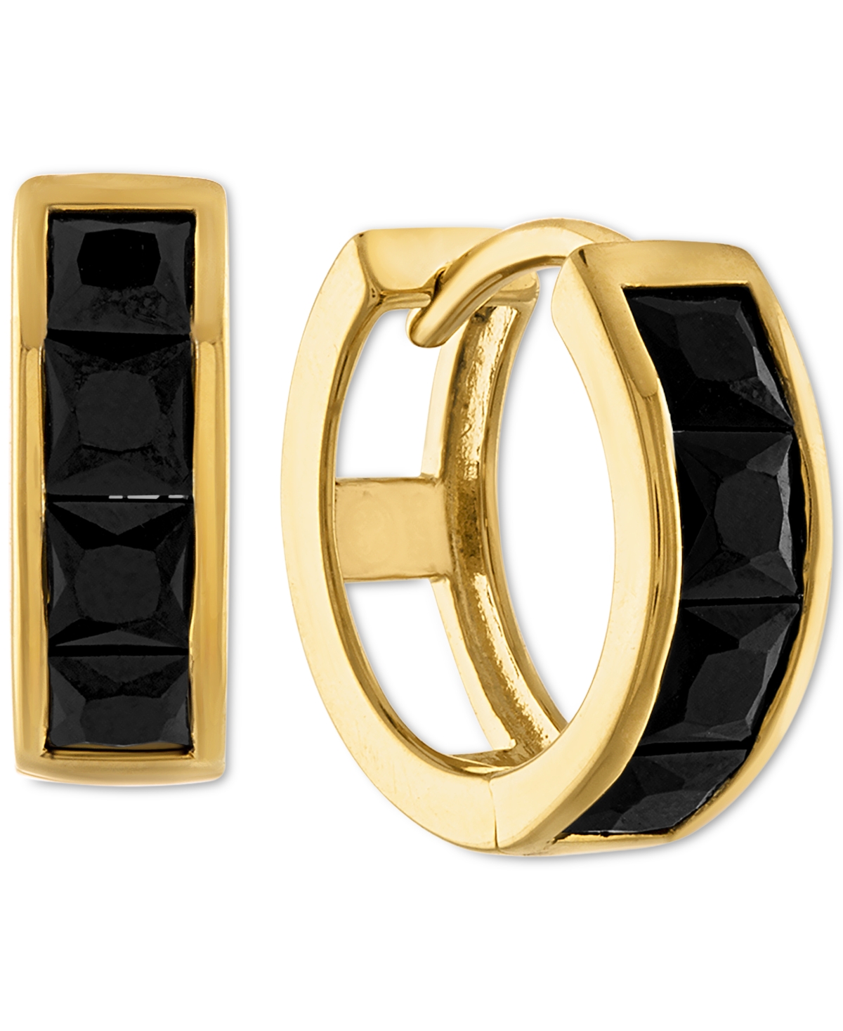 Shop Esquire Men's Jewelry Black Spinel Extra Small Huggie Hoop Earrings In 14k Gold-plated Sterling Silver, Created For Macy's