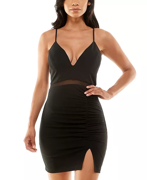 juniors' illusion-trim bodycon dress