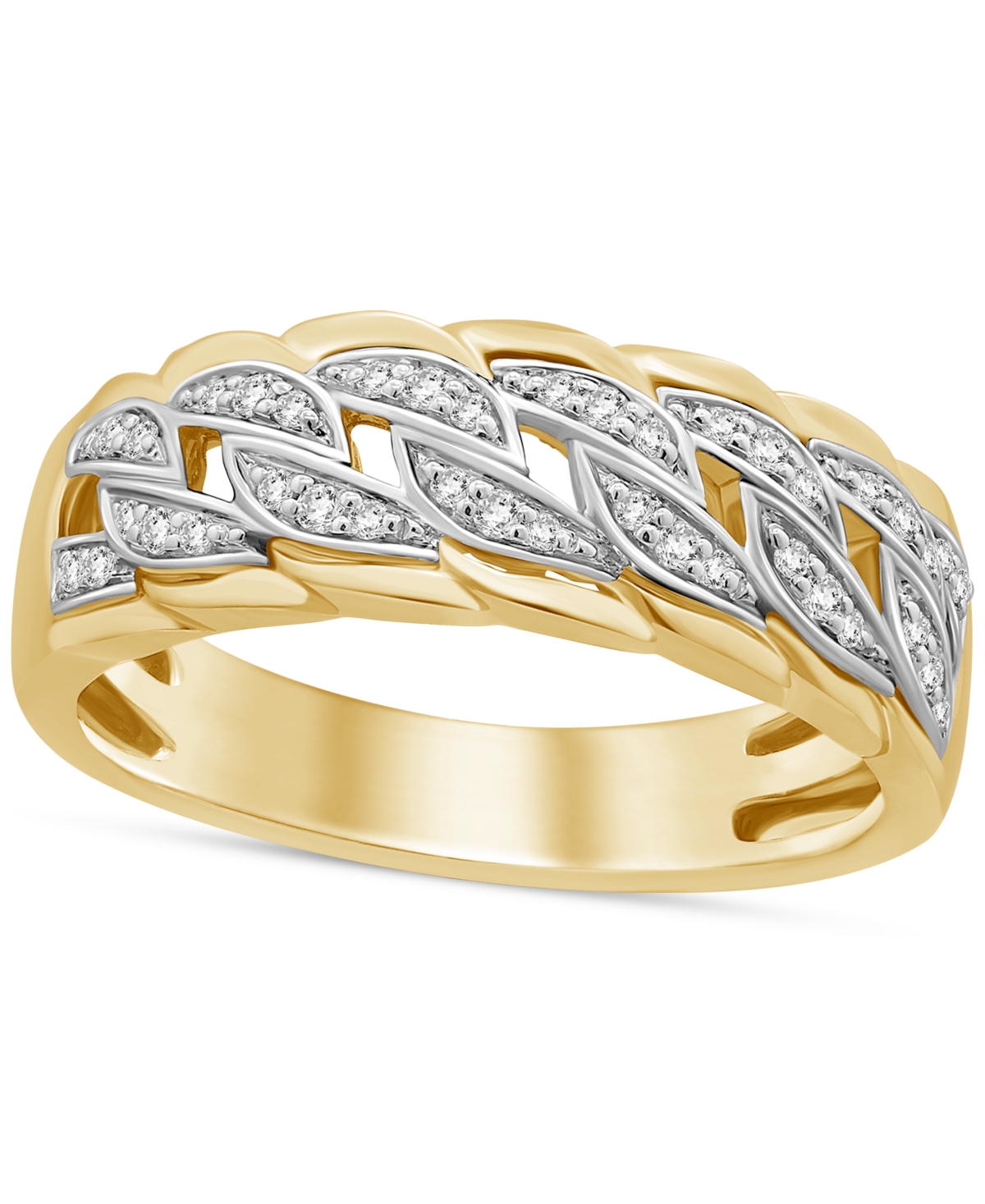 Macy's Men's Diamond Chain Link Style Band (1/5 Ct. T.w.) In Sterling Silver & 14k Gold-plate