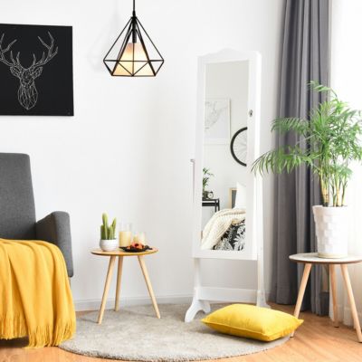 Mirrored Jewelry Cabinet Organizer Storage Box White