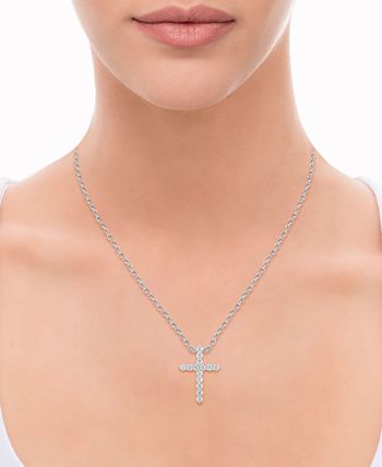 Macy's - Diamond 18" Cross Pendant Necklace (2 ct. t.w.) in 14k White Gold