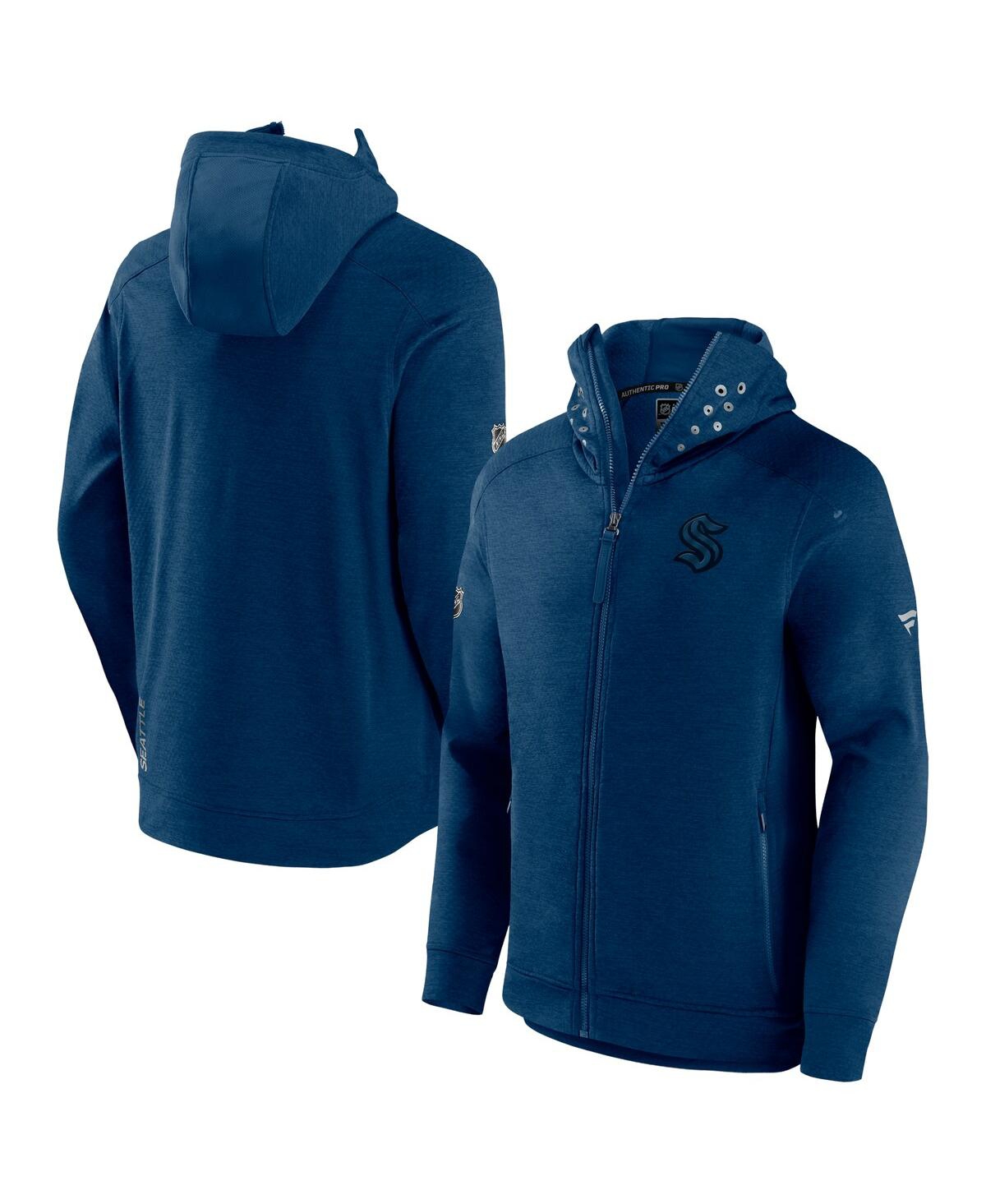 Shop Fanatics Men's  Heather Deep Sea Blue Seattle Kraken Authentic Pro Road Tech Full-zip Hoodie Jacket