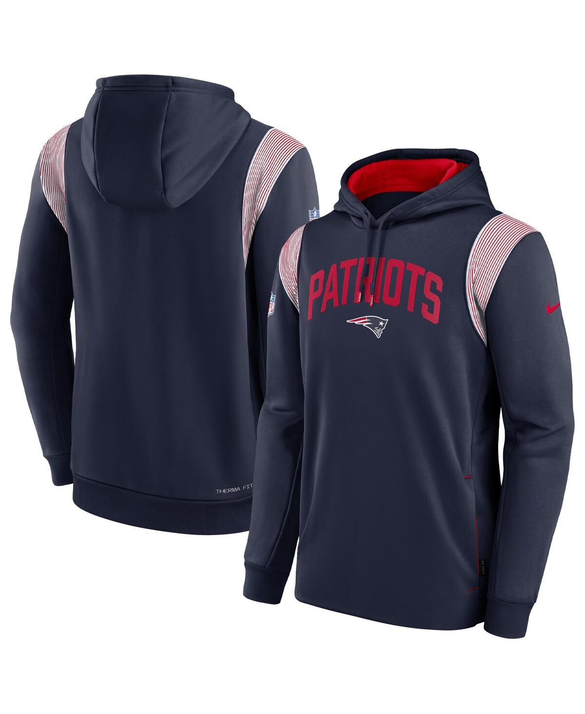 Shop Nike Men's  Navy New England Patriots Sideline Athletic Stack Performance Pullover Hoodie